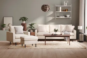 Peppe Sofagruppe 3-personers Sofa + Lænestol + Fodskammel i Manchester - Beige - Møbler - Sofaer - Sofagrupper