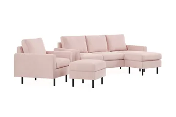 Peppe Sofagruppe 3-personers Vendbar L-formet Chaiselongsofa + Lænestol + Fodskammel i Manchester - Rosa - Møbler - Sofaer - Sofagrupper