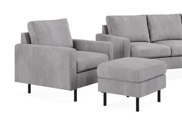 Peppe Sofagruppe 3-personers Vendbar L-formet Chaiselongsofa + Lænestol + Fodskammel i Manchester - Mørkegrå - Møbler - Sofaer - Sofagrupper