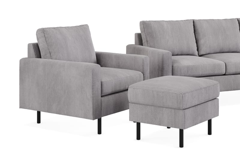 Peppe Sofagruppe 3-personers Vendbar L-formet Chaiselongsofa + Lænestol + Fodskammel i Manchester - Mørkegrå - Møbler - Sofaer - Sofagrupper