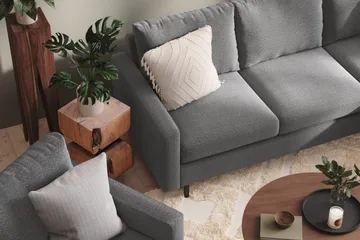 Peppe Sofagruppe 3-personers Vendbar L-formet Chaiselongsofa + Lænestol + Fodskammel i Stof - Lysegrå - Møbler - Sofaer - Sofagrupper