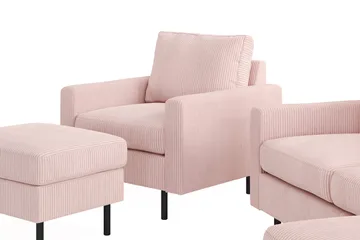 Peppe Sofagruppe 3-personers Vendbar L-formet Chaiselongsofa + Lænestol + Fodskammel i Manchester - Rosa - Møbler - Sofaer - Sofagrupper