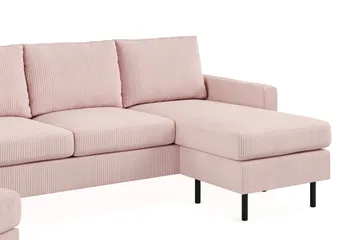 Peppe Sofagruppe 3-personers Vendbar L-formet Chaiselongsofa + Lænestol + Fodskammel i Manchester - Rosa - Møbler - Sofaer - Sofagrupper