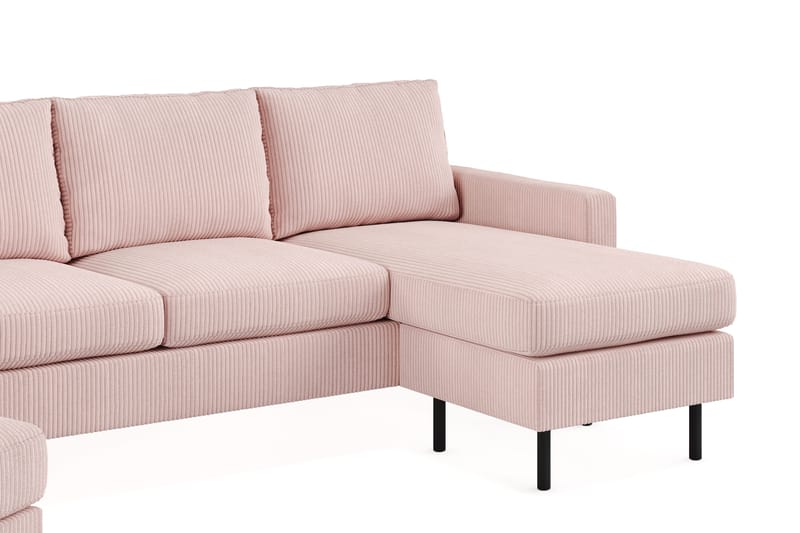 Peppe Sofagruppe 3-personers Vendbar L-formet Chaiselongsofa + Lænestol + Fodskammel i Manchester - Rosa - Møbler - Sofaer - Sofagrupper