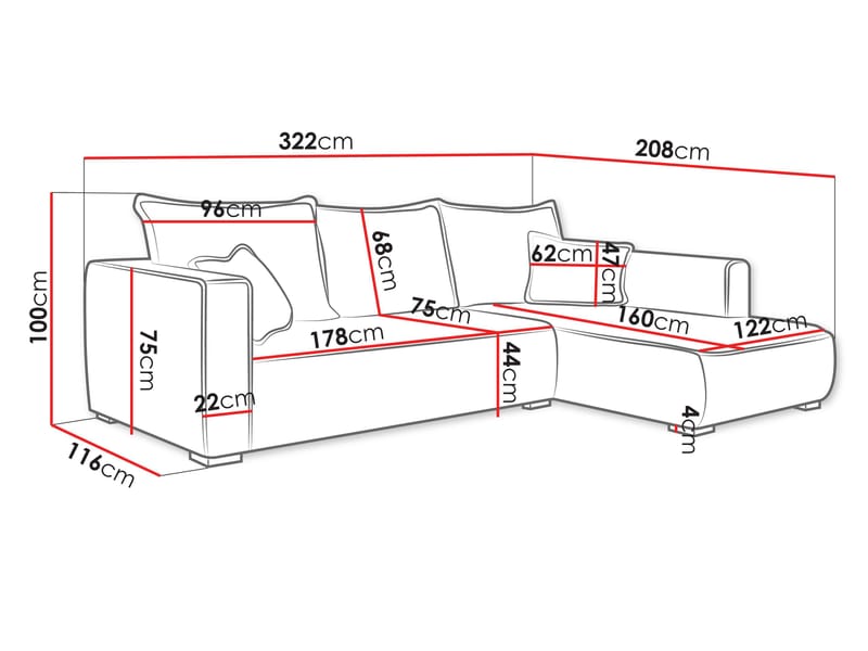 Puente 4-personers sofa med chaiselong - beige - Møbler - Sofaer - Hjørnesofa
