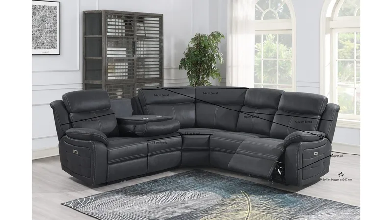 Reclinerhjørnesofa Rindal Elektrisk - grå - Møbler - Sofaer - Recliner sofaer