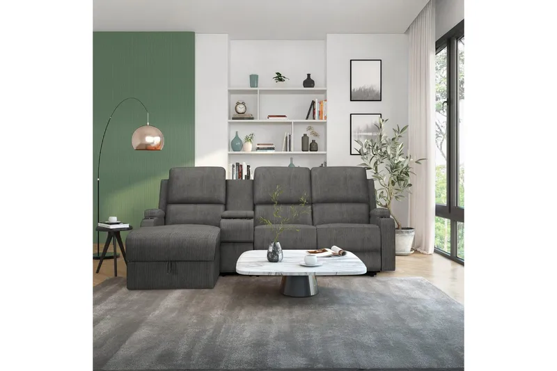 Reclinersofa med hjørne Loft24 Hjørnesofa 3-personers Loft24 Dallas Grå Vänster - Møbler - Sofaer - Recliner sofaer