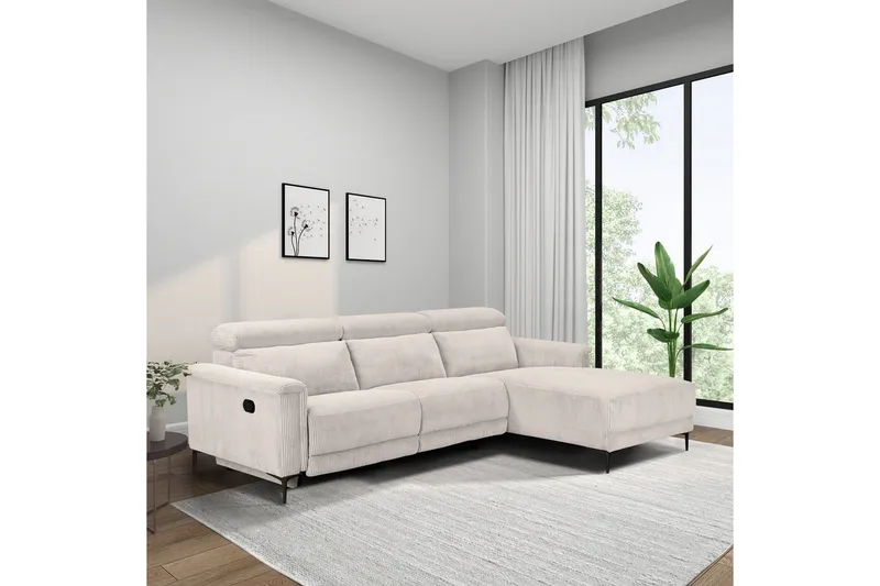 Reclinersofa med hjørne Loft24 Hjørnesofa 3-personers Loft24 Lund Hvid 0 - Møbler - Sofaer - Recliner sofaer