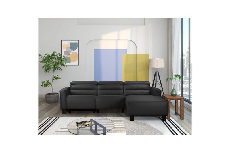 Reclinersofa med hjørne Loft24 Hjørnesofa Loft24 Carpari med manuel recliner Sort Højrevendt Belfast-stof - Møbler - Sofaer - Lædersofaer