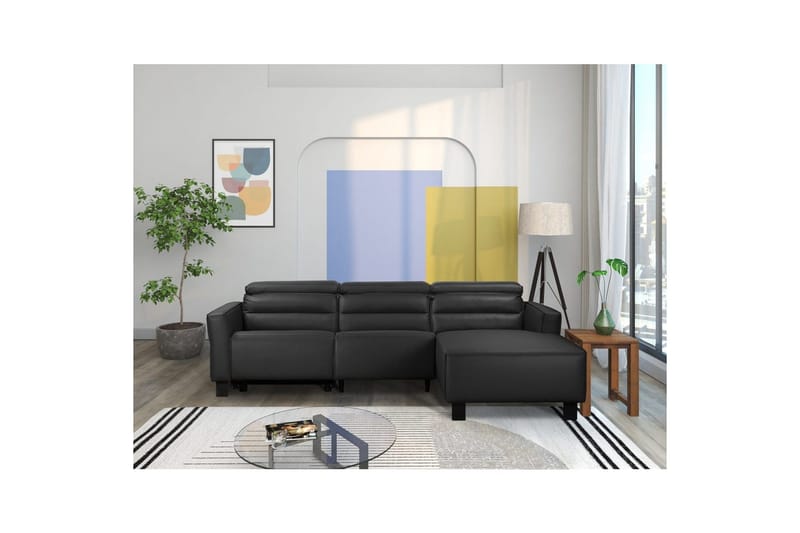 Reclinersofa med hjørne Loft24 Hjørnesofa Loft24 Carpari med manuel recliner Sort Højrevendt Kunstlæder - Møbler - Sofaer - Lædersofaer