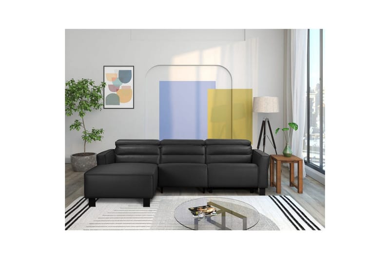 Reclinersofa med hjørne Loft24 Hjørnesofa Loft24 Carpari med manuel recliner Sort Venstrevendt Belfast-stof - Møbler - Sofaer - Lædersofaer