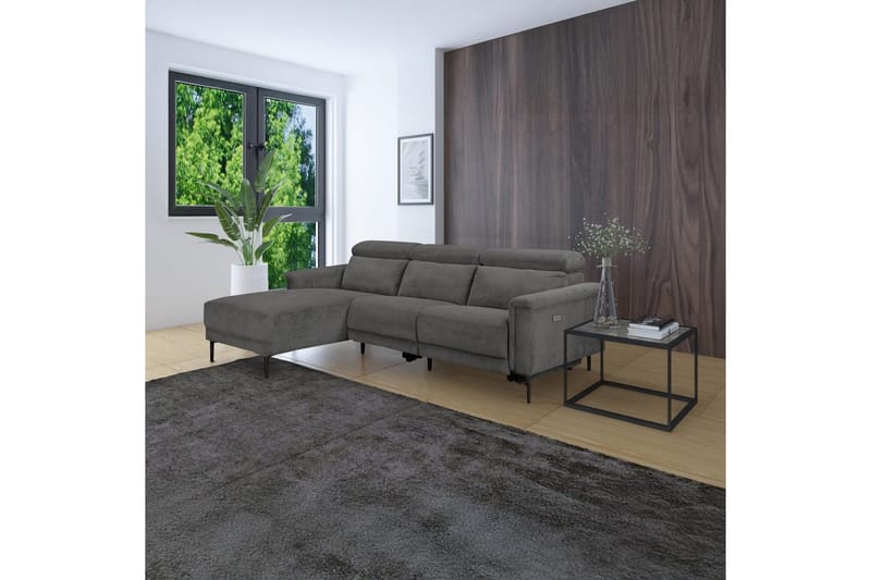 Reclinersofa med hjørne Loft24 Hjørnesofa Loft24 Lund med elektrisk recliner Grå Venstrevendt - Møbler - Sofaer - Recliner sofaer
