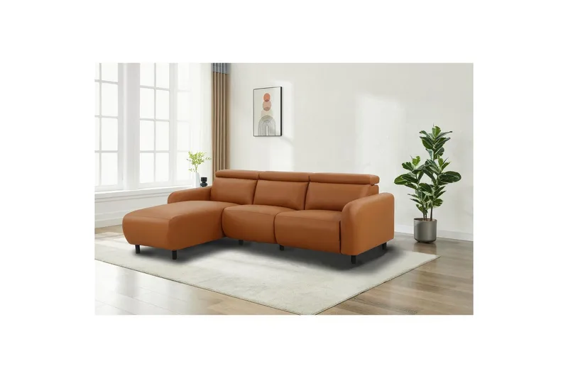 Reclinersofa med hjørne Loft24 Hjørnesofa Loft24 Skaane med manuel lænestol Brun Konstläder - Møbler - Sofaer - Lædersofaer