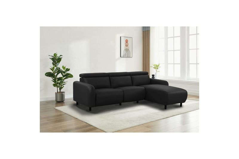 Reclinersofa med hjørne Loft24 Hjørnesofa Loft24 Skaane med manuel lænestol Sort1 Kunstlæder - Møbler - Sofaer - Lædersofaer