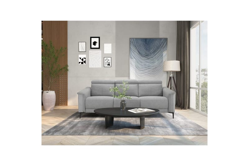 Reclinersofa uden hjørne Loft24 3-personers sofa Lund cognac Ljusgrå - Møbler - Sofaer - 3 personers sofa