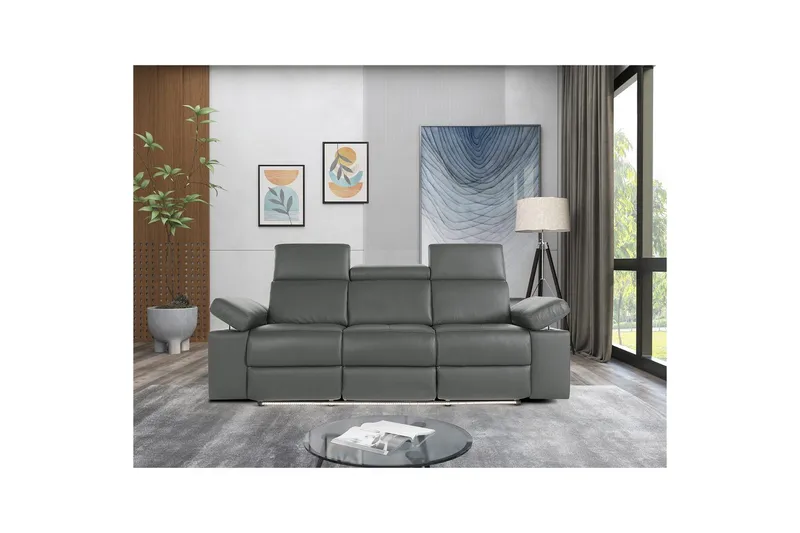 Reclinersofa uden hjørne Loft24 3-personers sofa Rayland Grå - Møbler - Sofaer - 3 personers sofa