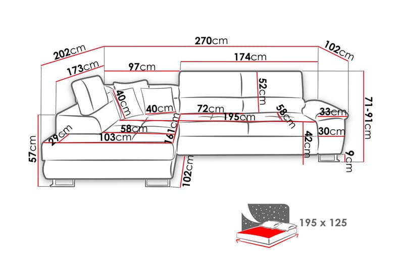 Reginia Sofa med Chaiselong 3-personers - Lys grå/Sort - Møbler - Sofaer - Sofa med chaiselong