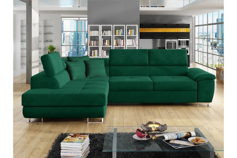 Reginia Sovesofa Med Chaiselong 3-Personers - Grøn - Møbler - Sofaer - Sovesofaer