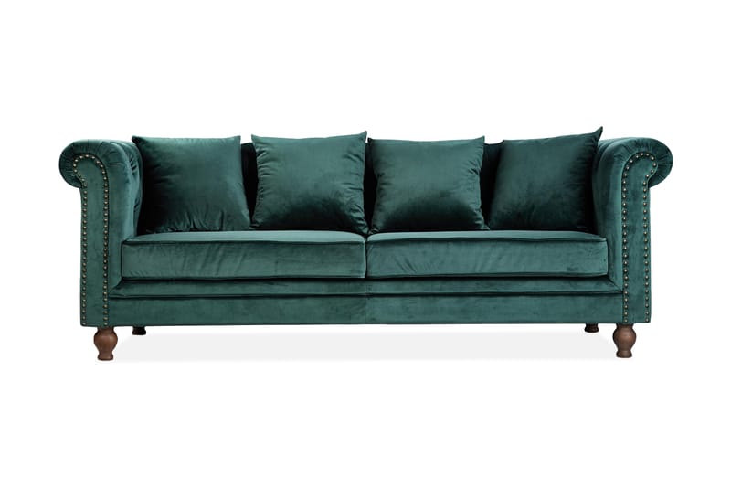 Robyn 3-personers Sofa Velour Grøn - Chesterfield sofaer - 3 personers sofa - Velour sofaer