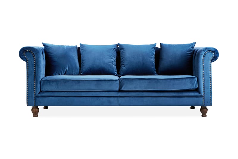 Robyn 3-personers Sofa Velour Blå - Velour sofaer - Chesterfield sofaer - 3 personers sofa
