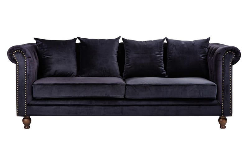 Robyn 3-personers Sofa Velour Sort - Chesterfield sofaer - 3 personers sofa - Velour sofaer