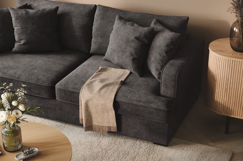 Rossita 3-personers Dyb Sofa i Chenille - Sort - Møbler - Sofaer - 3 personers sofa