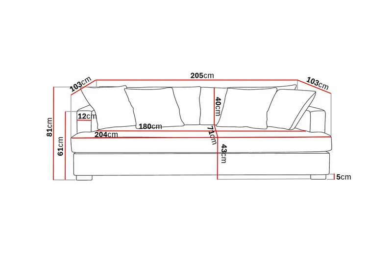 Rossita 3-personers Dyb Sofa med Hel Pude i Chenille - Grå / Brun - Møbler - Sofaer - 3 personers sofa