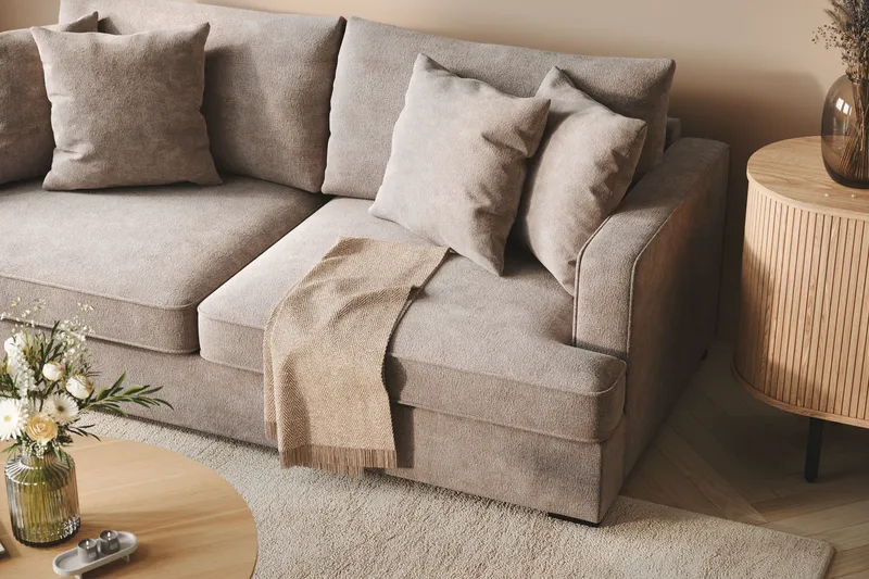 Rossita 3-personers Dyb Sofa i Chenille - Grå / Brun - Møbler - Sofaer - 3 personers sofa