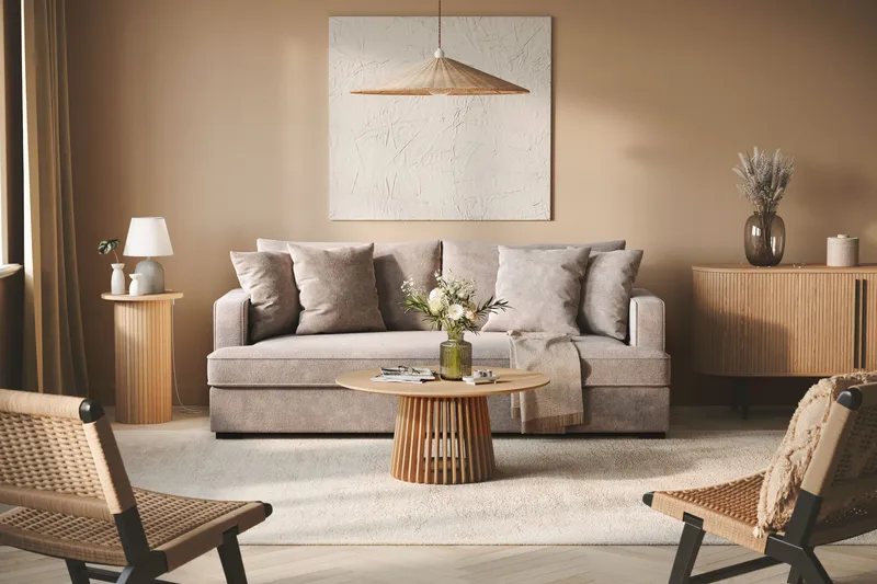 Rossita 3-personers Dyb Sofa med Hel Pude i Chenille - Grå / Brun - Møbler - Sofaer - 3 personers sofa