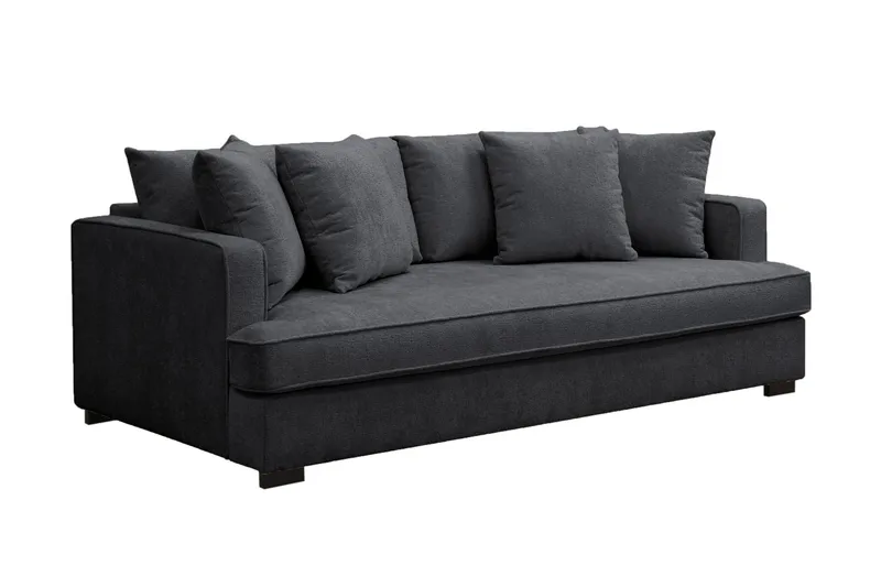 Rossita 3-personers Dyb Sofa med Hel Pude i Chenille - Sort - Møbler - Sofaer - 3 personers sofa