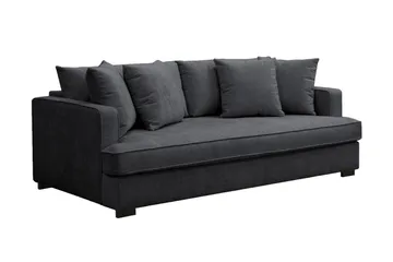 Rossita 3-personers Dyb Sofa med Hel Pude i Chenille - Trenza 01, Sort Chenille - Møbler - Sofaer - 3 personers sofa