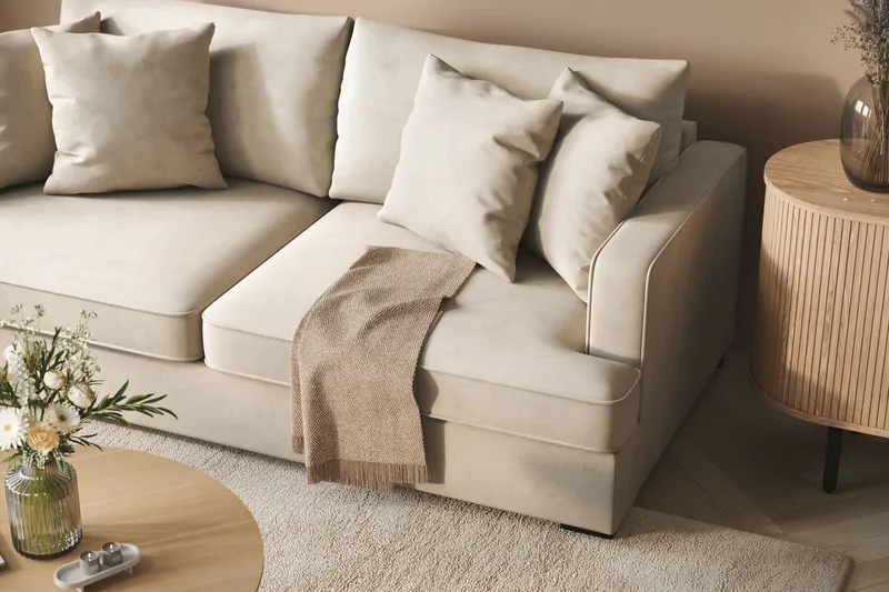 Rossita 3-personers Dyb Sofa i Stof - Beige - Møbler - Sofaer - 3 personers sofa