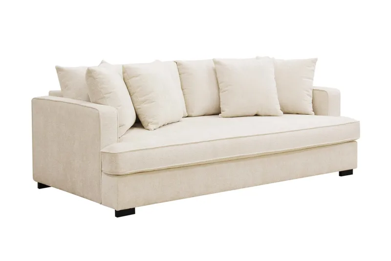 Rossita 3-personers Dyb Sofa med Hel Pude i Chenille - Beige - Møbler - Sofaer - 3 personers sofa