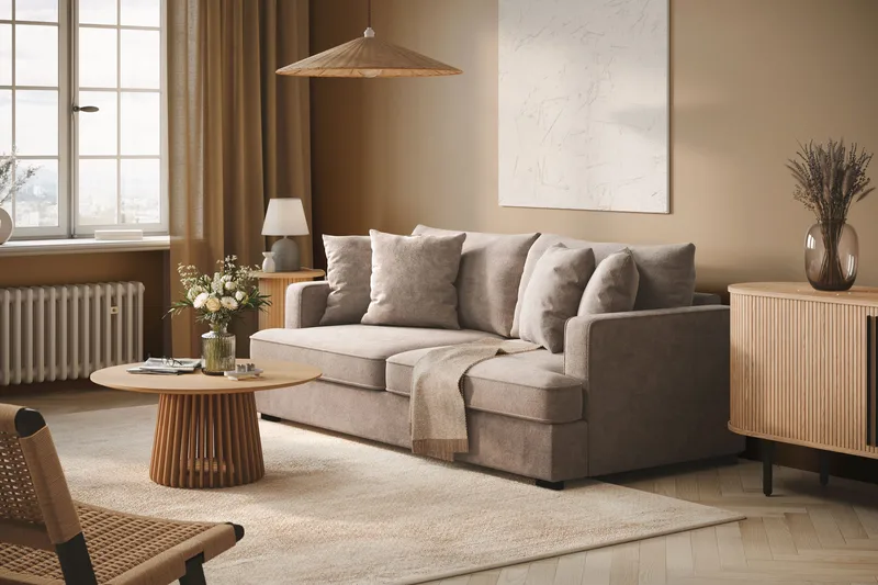 Rossita 3-personers Dyb Sofa i Chenille - Grå / Brun - Møbler - Sofaer - 3 personers sofa