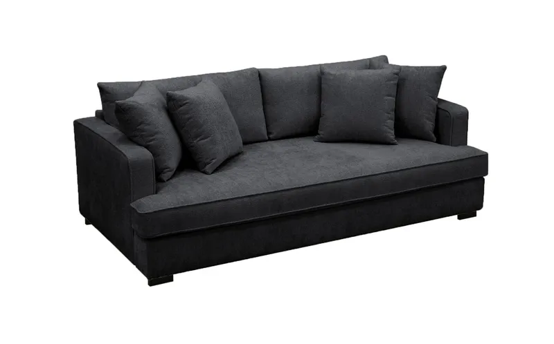 Rossita 3-personers Dyb Sofa med Hel Pude i Chenille - Sort - Møbler - Sofaer - 3 personers sofa