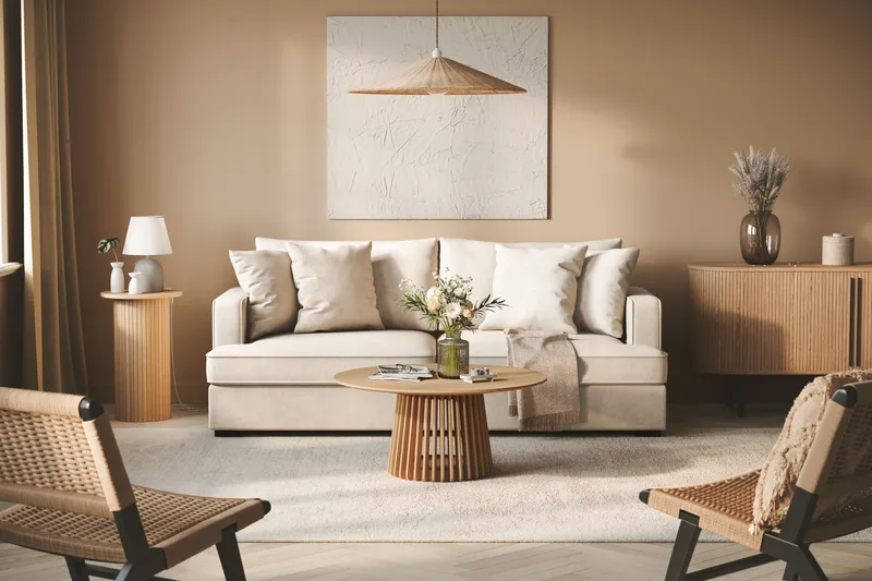 Rossita 3-personers Dyb Sofa i Stof - Beige - Møbler - Sofaer - 3 personers sofa