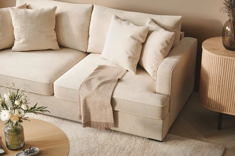 Rossita 3-personers Dyb Sofa i Chenille - Beige - Møbler - Sofaer - 3 personers sofa