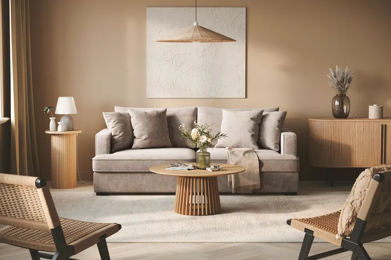 Rossita 3-personers Dyb Sofa i Chenille - Grå / Brun - Møbler - Sofaer - 3 personers sofa