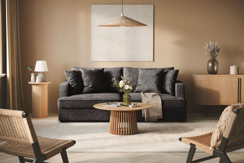 Rossita 3-personers Dyb Sofa i Chenille - Sort - Møbler - Sofaer - 3 personers sofa