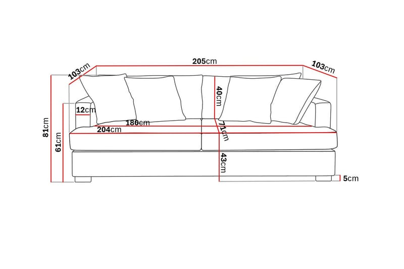 Rossita 3-personers Dyb Sofa i Stof - Brun - Møbler - Sofaer - 3 personers sofa