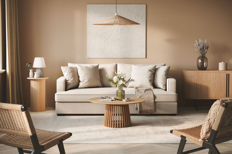 Rossita 3-personers Dyb Sofa med Hel Pude i Bouclé - Beige - Møbler - Sofaer - 3 personers sofa