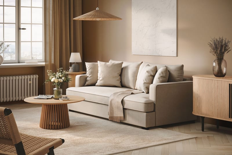 Rossita 3-personers Dyb Sofa med Hel Pude i Bouclé - Beige - Møbler - Sofaer - 3 personers sofa