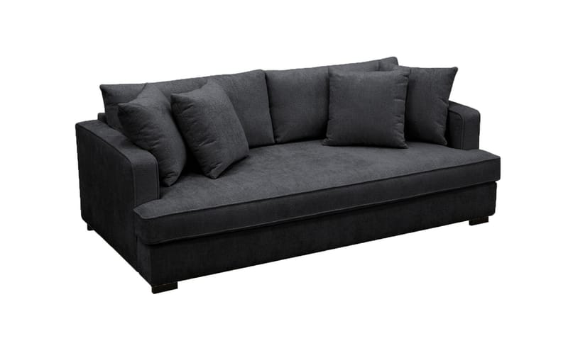 Rossita 3-personers Dyb Sofa med Hel Pude i Chenille - Sort - Møbler - Sofaer - 3 personers sofa
