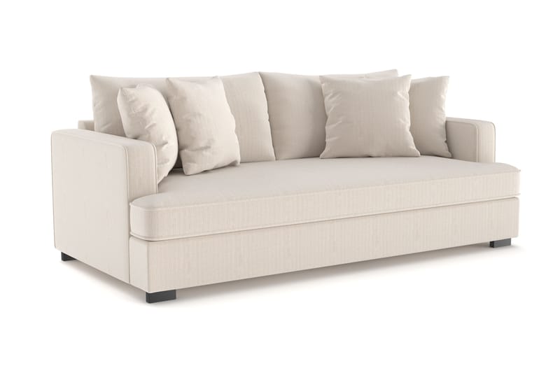 Rossita 3-personers Dyb Sofa med Hel Pude i Jernbanefløjl - Beige - Møbler - Sofaer - 3 personers sofa