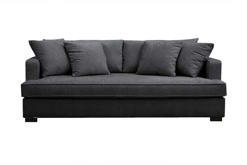 Rossita 3-personers Dyb Sofa med Hel Pude i Chenille - Sort - Møbler - Sofaer - 3 personers sofa