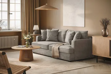 Rossita 3-personers Dyb Sofa i Chenille - Trenza 03, Grå Chenille - Møbler - Sofaer - 3 personers sofa