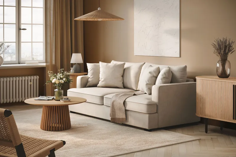 Rossita 3-personers Dyb Sofa i Stof - Beige - Møbler - Sofaer - 3 personers sofa