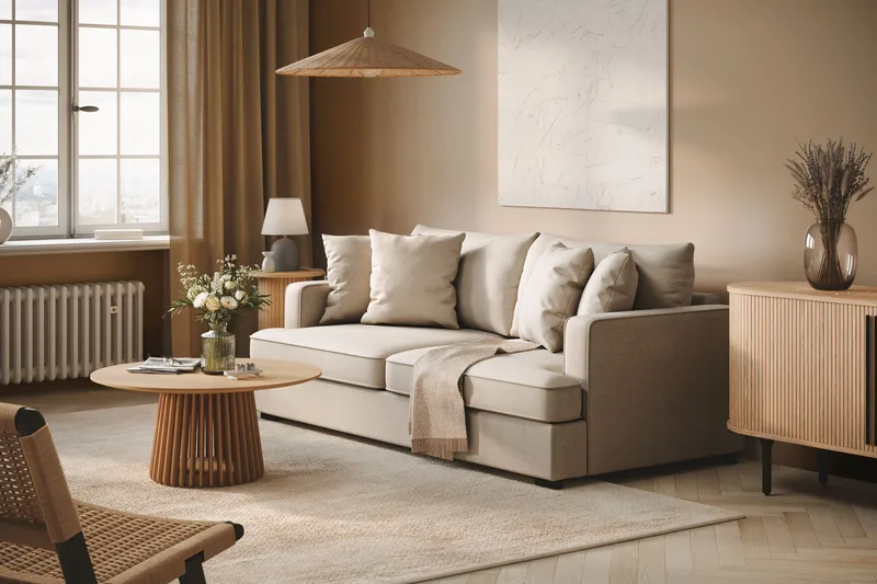Rossita 3-personers Dyb Sofa i Bouclé - Beige - Møbler - Sofaer - 3 personers sofa