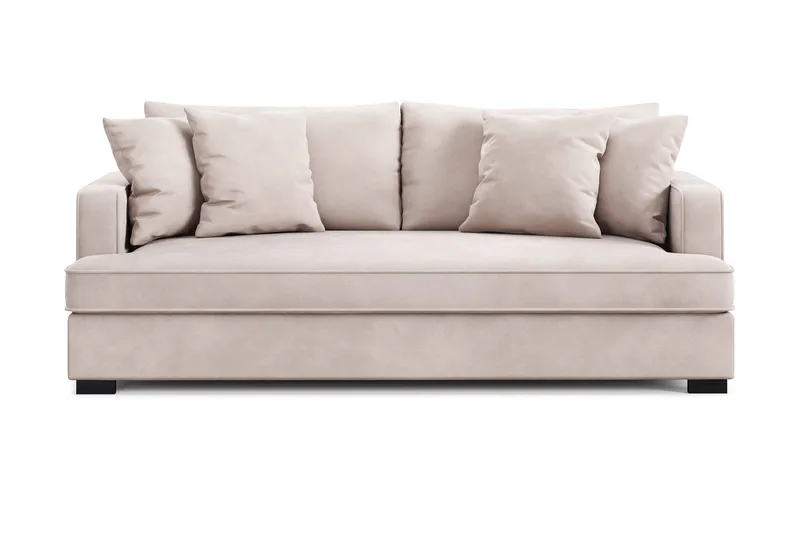 Rossita 3-personers Dyb Sofa med Hel Pude i Fløjl, Beige