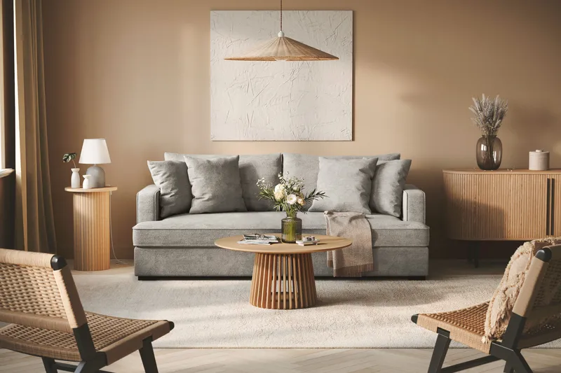 Rossita 3-personers Dyb Sofa med Hel Pude i Chenille - Grå - Møbler - Sofaer - 3 personers sofa